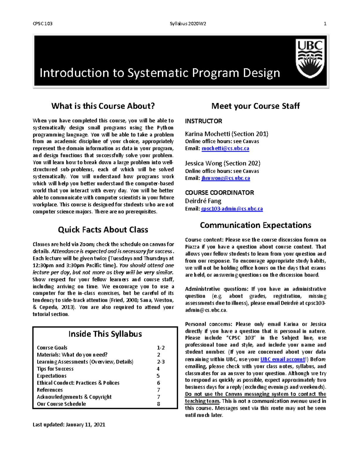Cpsc syll - Lecture notes 1 - What is this Course About? When you have ...