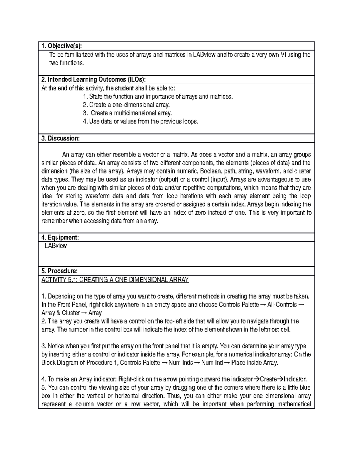 Arrays and Matrices - Lecture notes 1 - Fundamentals Of Labview ...