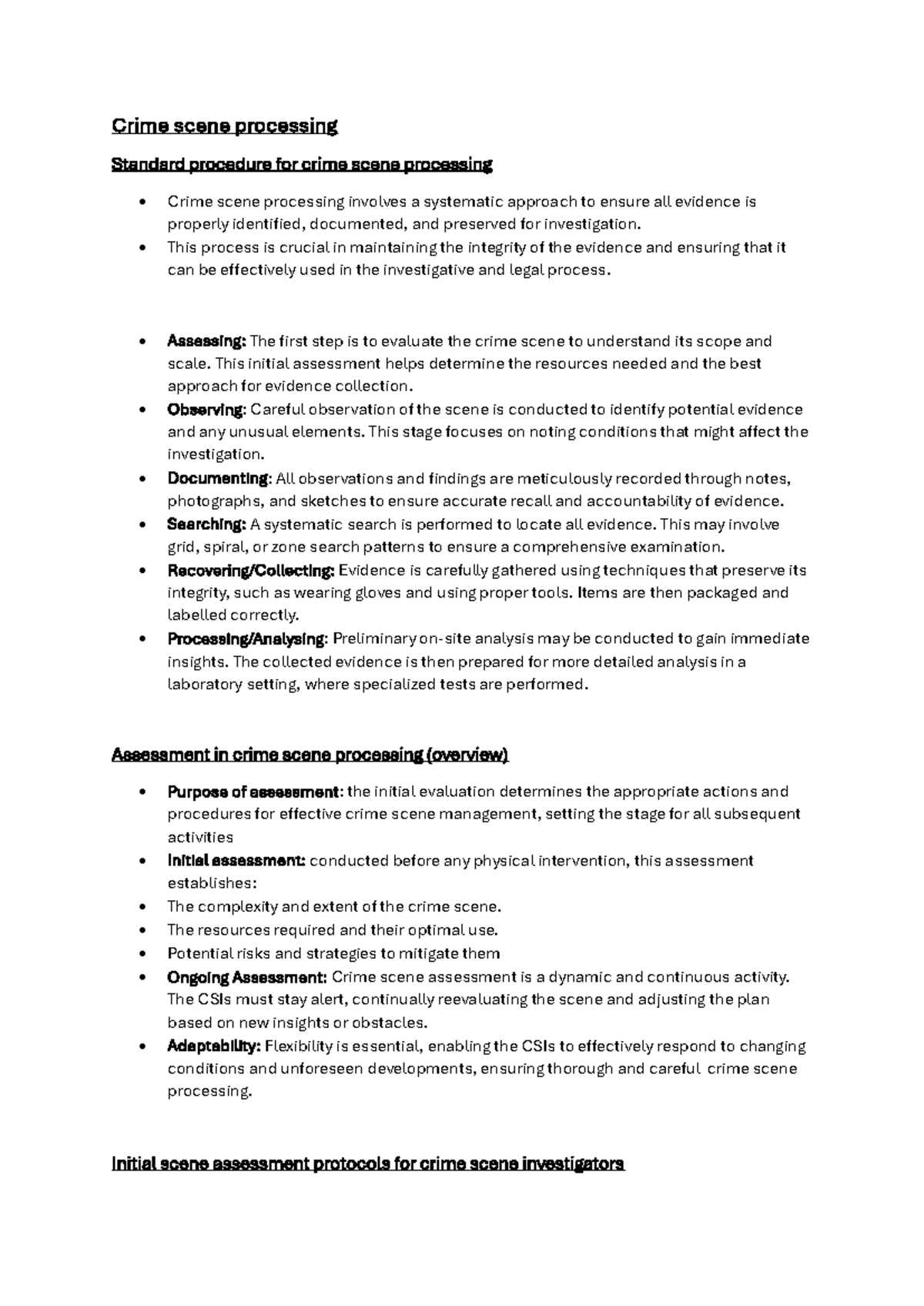Crime scene processing - Crime scene processing Standard procedure for ...