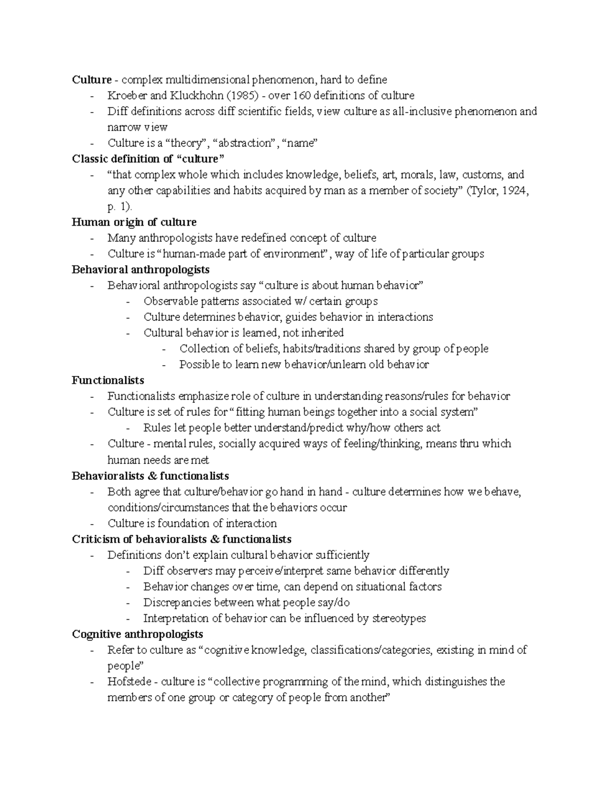 Reisinger 2007 Culture Notes - Culture - complex multidimensional ...