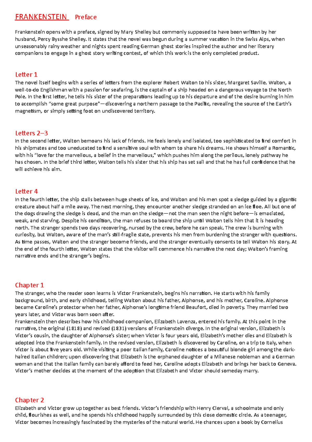 Riassunto libro Frankenstein FRANKENSTEIN Preface Frankenstein opens