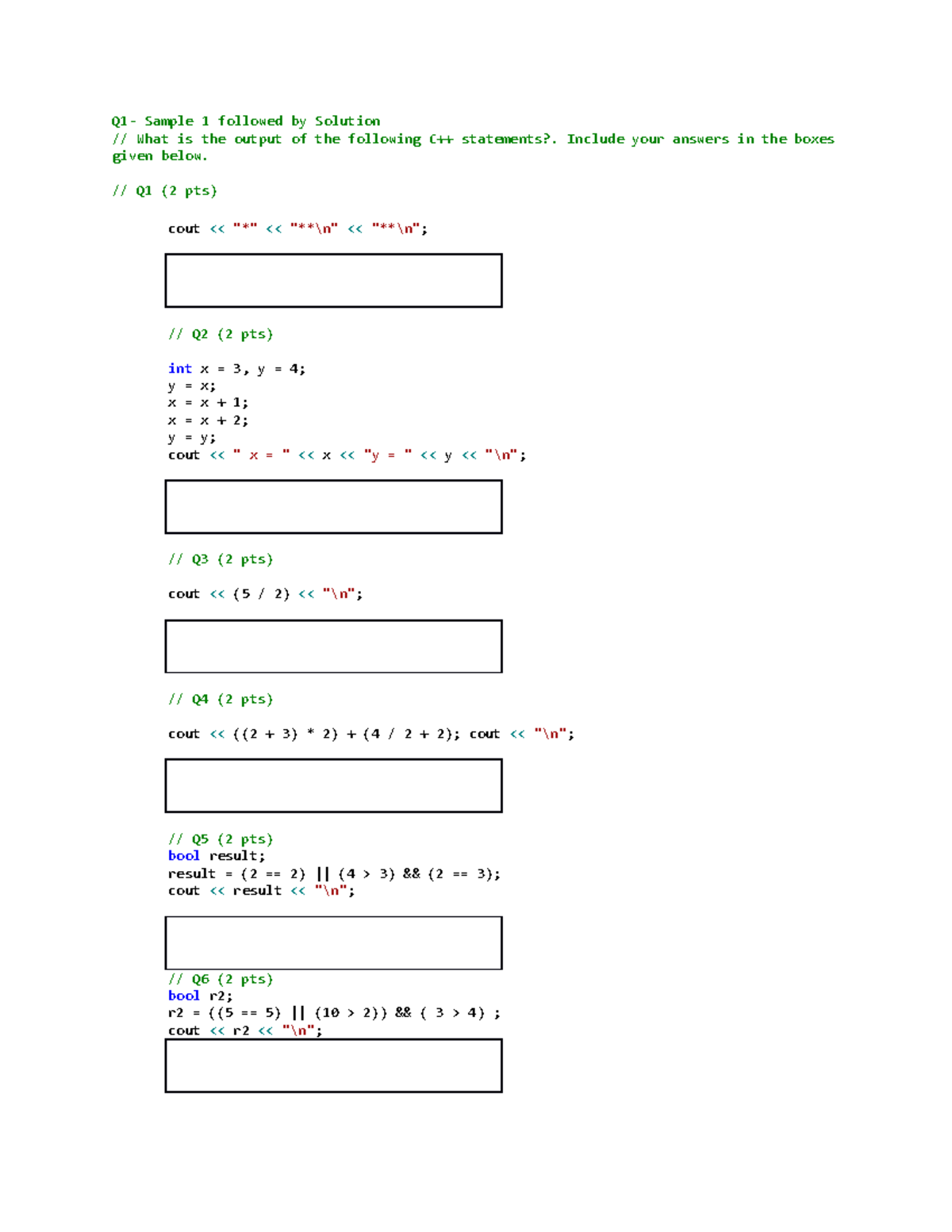 Sample Tests with Solutions for basic C++ - Q1- Sample 1 followed by ...