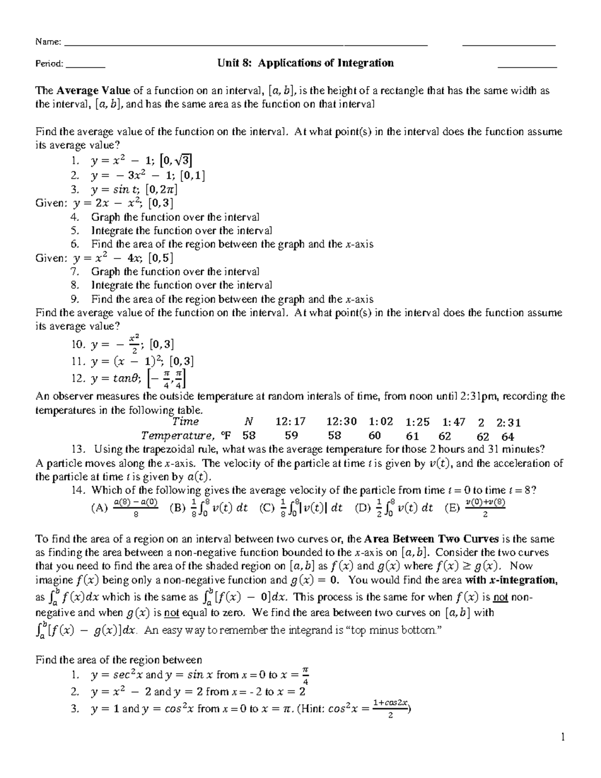 AP Calculus BC Unit 8 Practice - Name: - Studocu