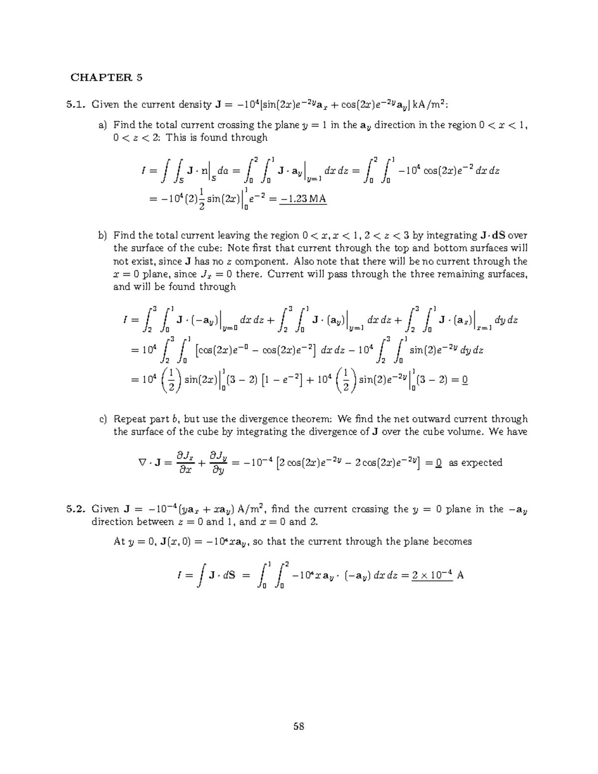 Hayt의 전자기학 8판 5장 솔루션 - CHAPTER 5 Given the current densityJ=− 104 [sin ...