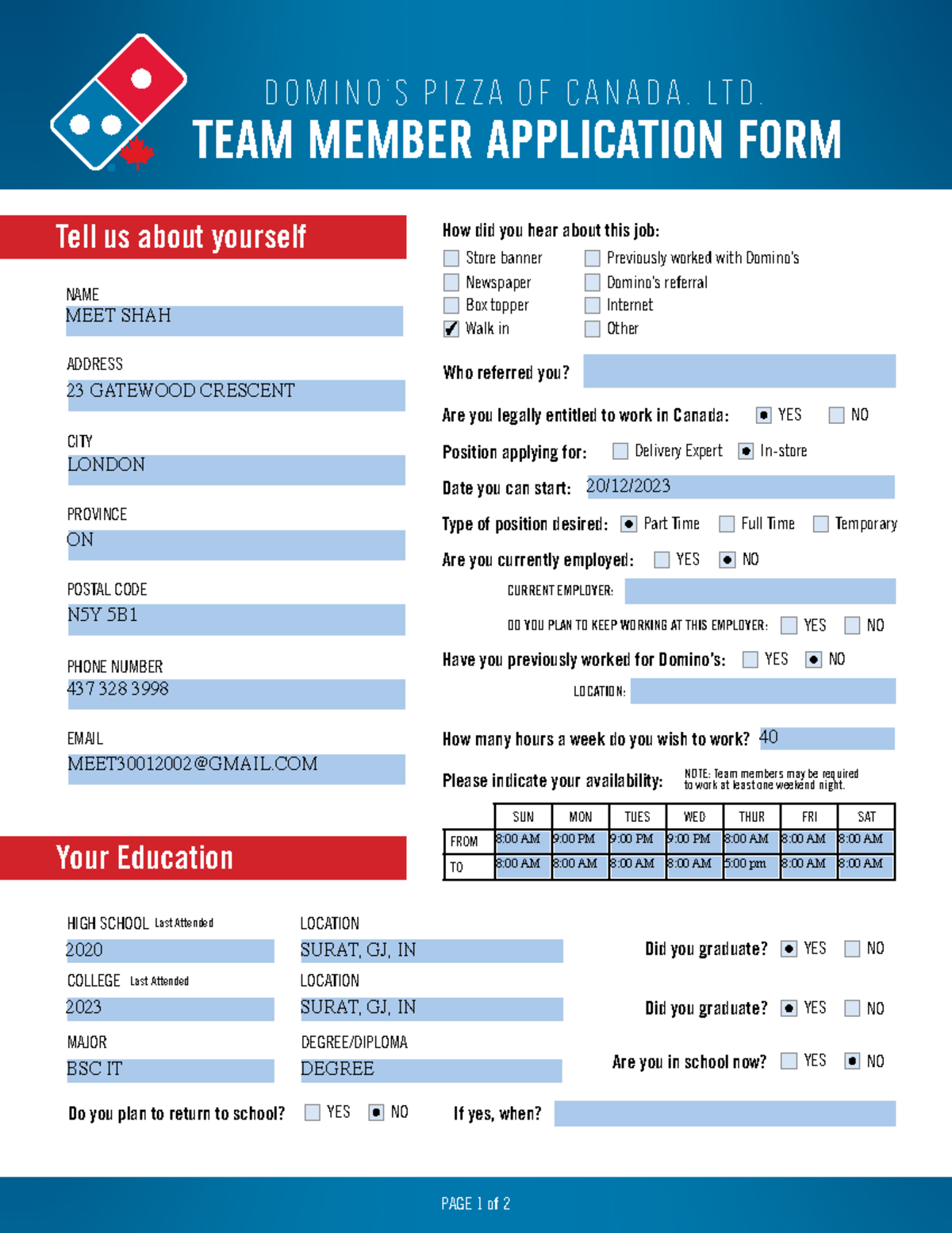 Dominos Job Applications - ueijnaq
