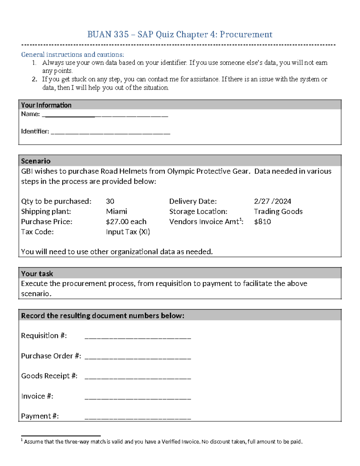 Ch 04 SAP quiz 2024 - Good course - BUAN 335 – SAP Quiz Chapter 4 ...