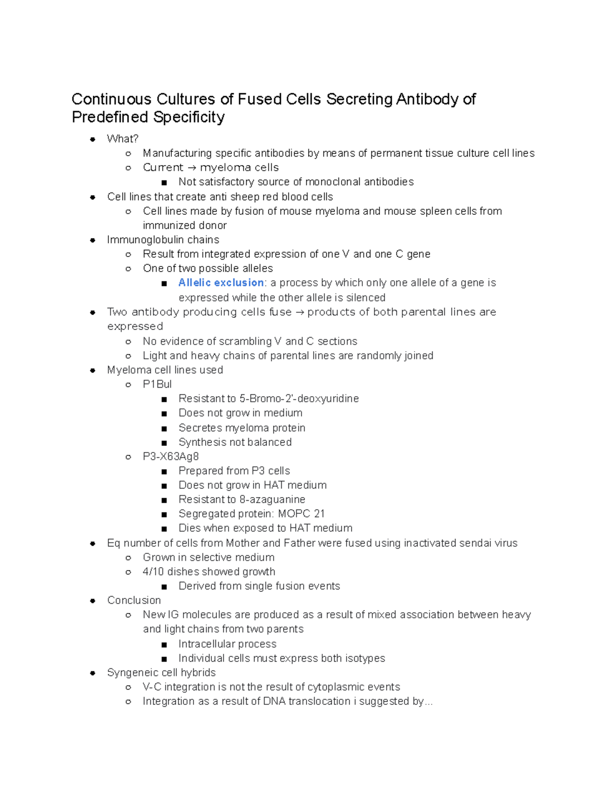 Reading 1 (Kohler and Milstein) - Continuous Cultures of Fused Cells ...
