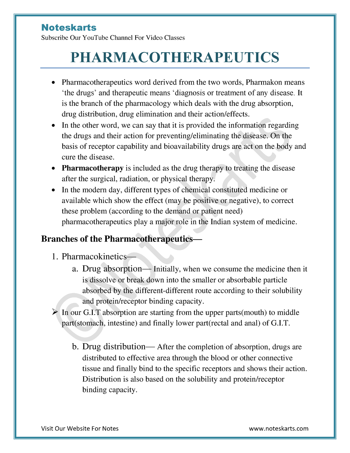 Chapter 1 pharmacotherapeutics notes Complete Notes by noteskarts Acc ...