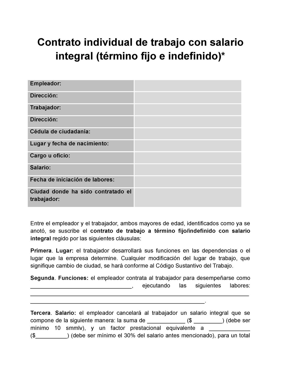 CITsalariointegral Contrato individual de trabajo con salario