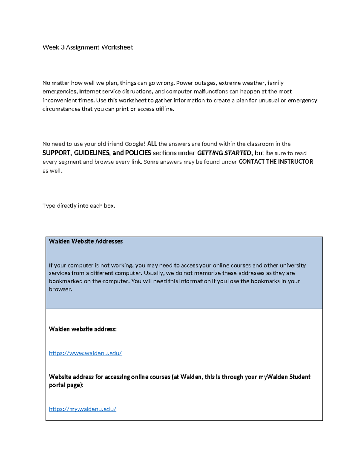 Week 3 Assignement Brown.c doc-2 - Week 3 Assignment Worksheet No ...