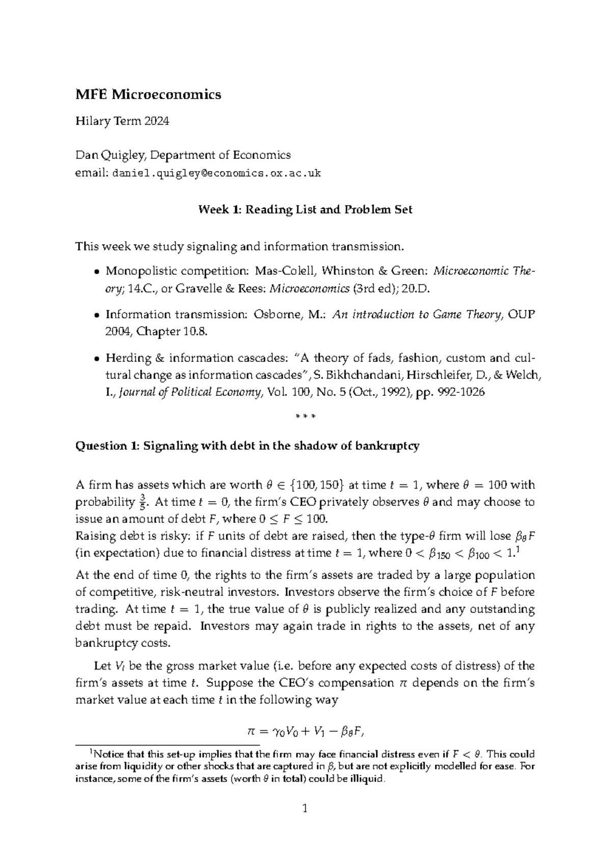 HT 24 Econ Problem Set 1 - MFE Microeconomics Hilary Term 2024 Dan ...