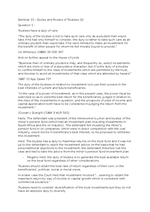 Seminar 16– Duties and Powers of Trustees III - Seminar 15 – Duties and ...