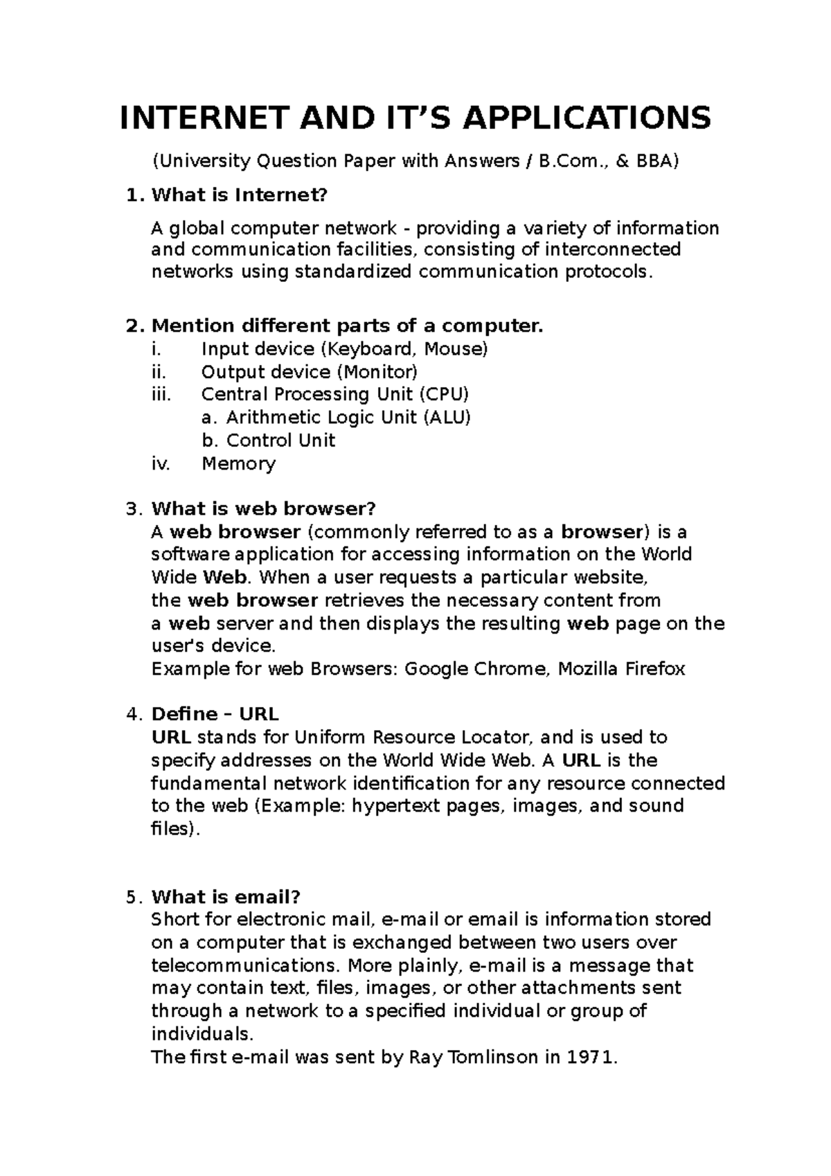 Past Question paper for and its applications AND IT