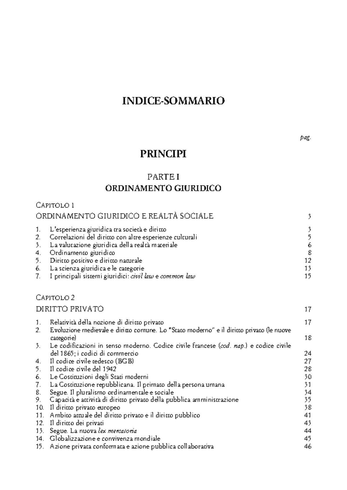 Indice Diritto Privato Indice Sommario Pag Principi Parte I Viii