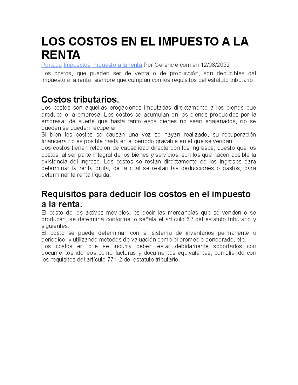 Los costos en el impuesto a la renta - LOS COSTOS EN EL IMPUESTO A LA ...
