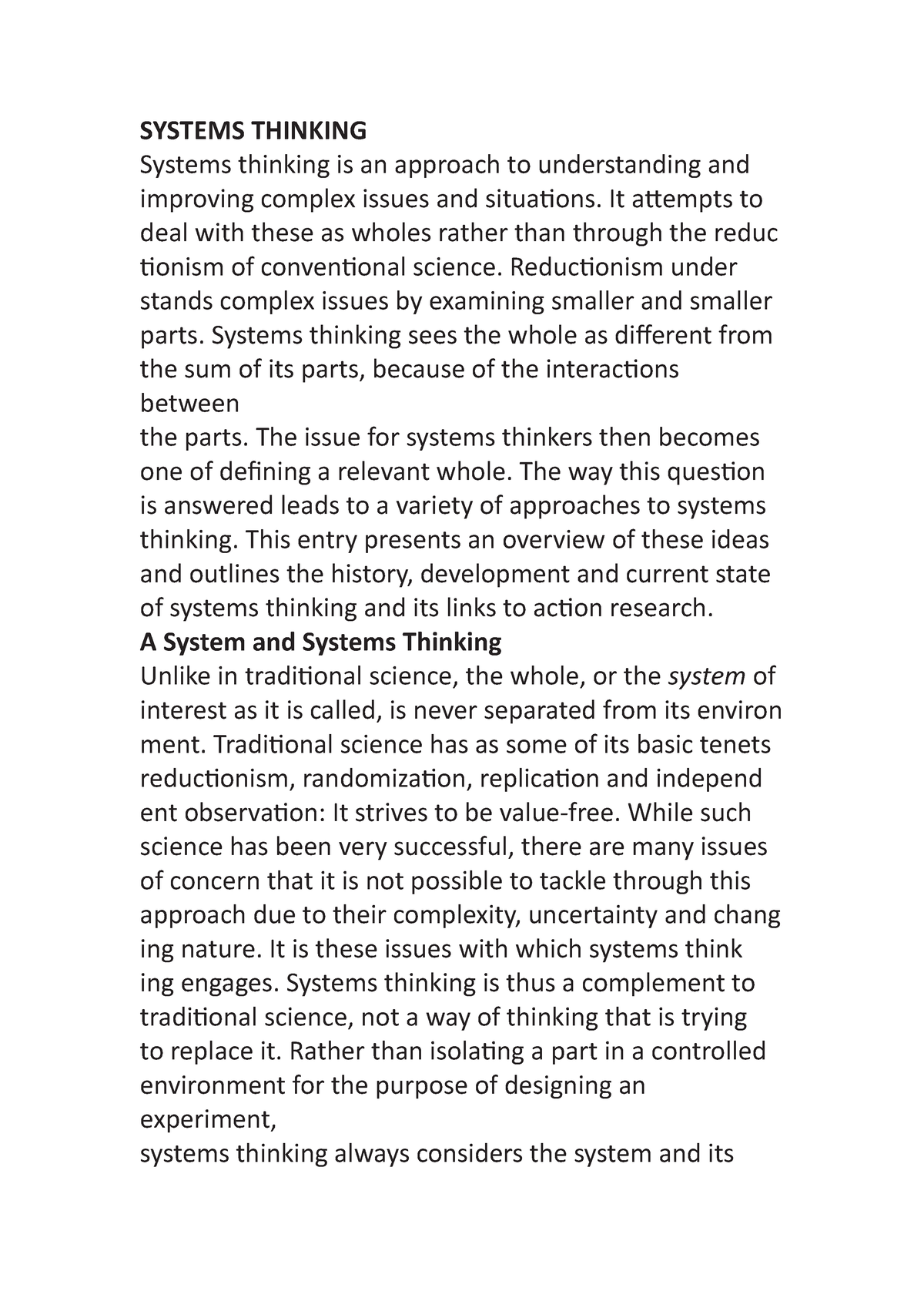 research paper on systems thinking