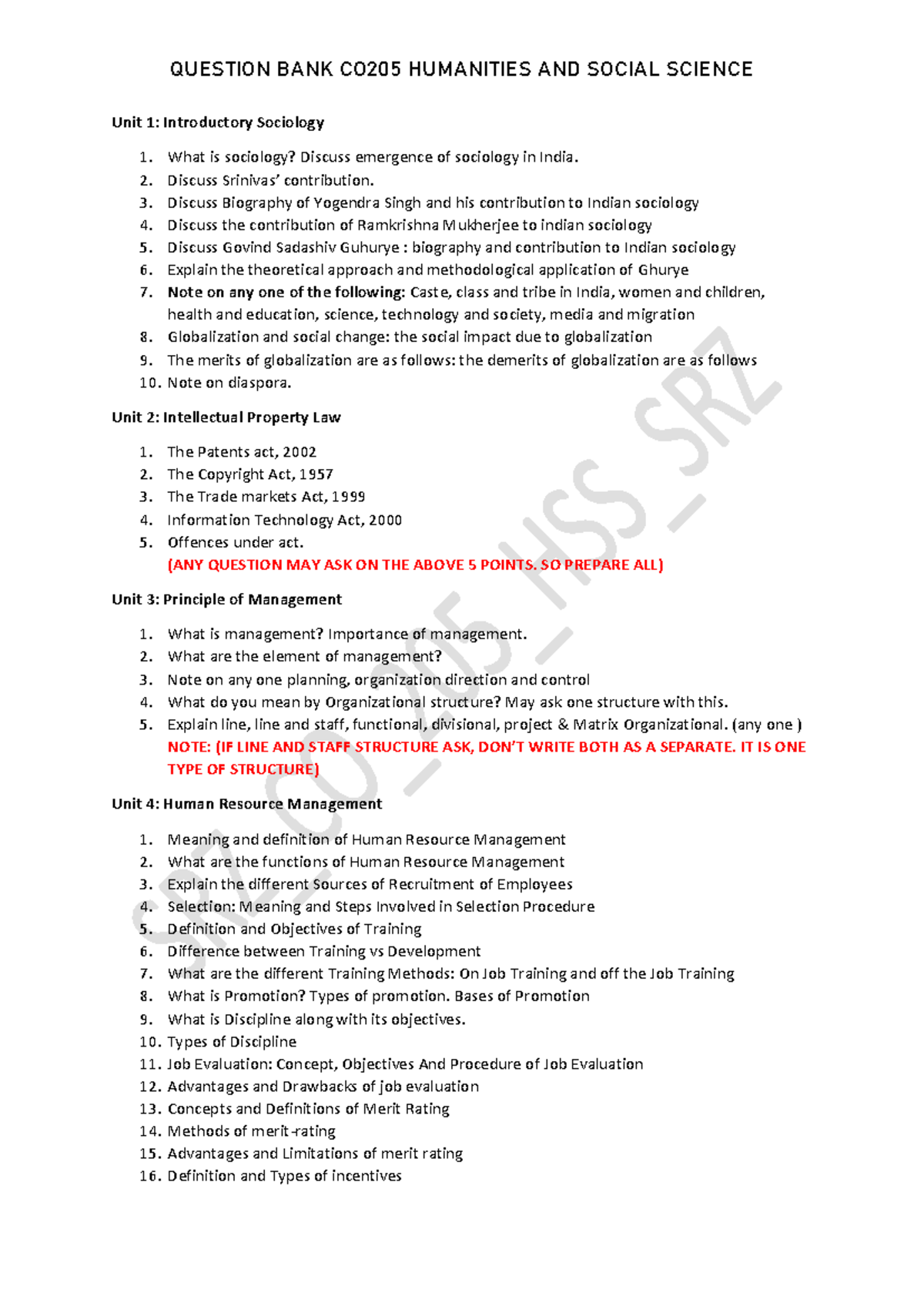 Question bank hss - Humanities and social science - QUESTION BANK CO205 ...