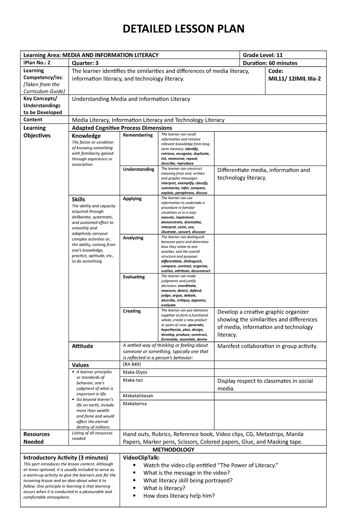 MILQ3 LC2 - Media And Informatio Literacy - DETAILED LESSON PLAN ...