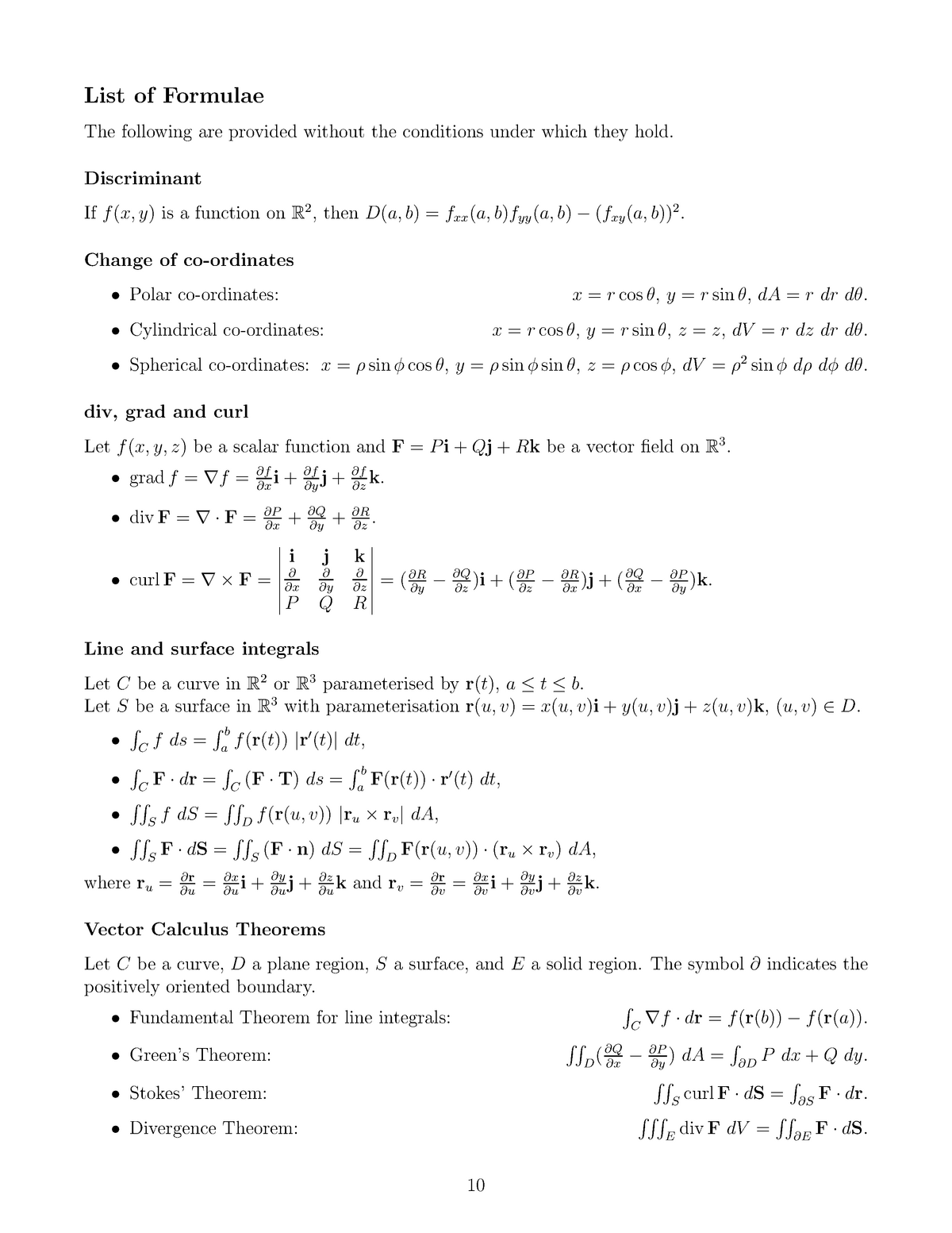 Math 2443 Extra List Of Formulae List Of Formulae The Following Are Provided Studocu