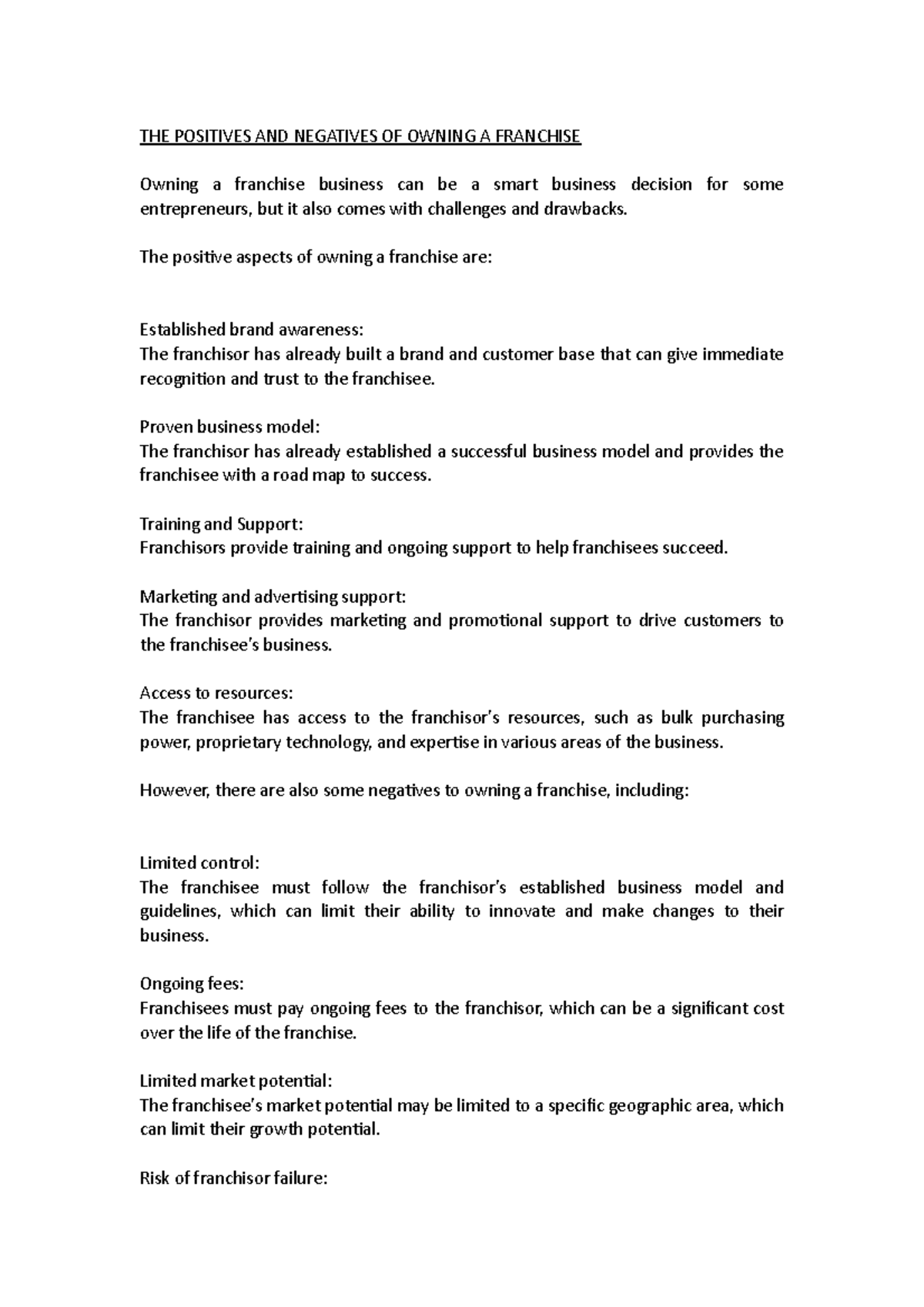 THE Positives AND Negatives OF Owning A Franchise - THE POSITIVES AND ...