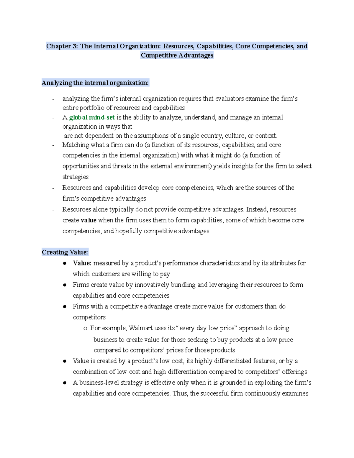 Adms 4900 Week 3 - Chapter 3 Notes - Chapter 3: The Internal 