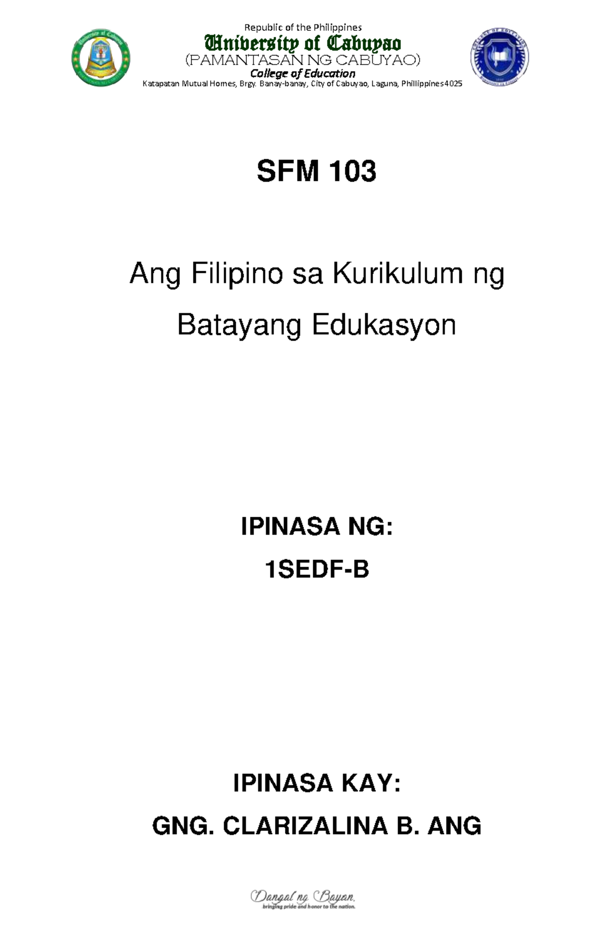 SFM101 1-21 Finals - University of Cabuyao (PAMANTASAN NG CABUYAO ...