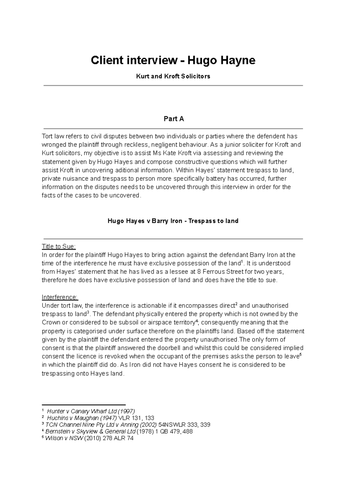 Client interview & Advice - Client interview - Hugo Hayne Kurt and ...