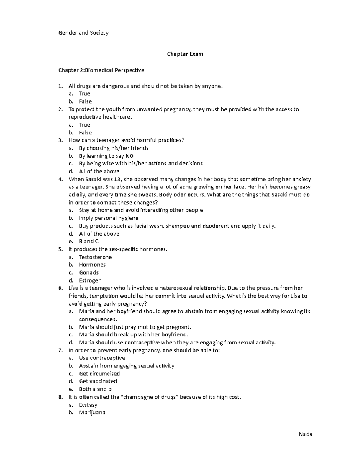 Gender and society Chapter 2 Exam - Chapter Exam Chapter 2:Biomedical ...