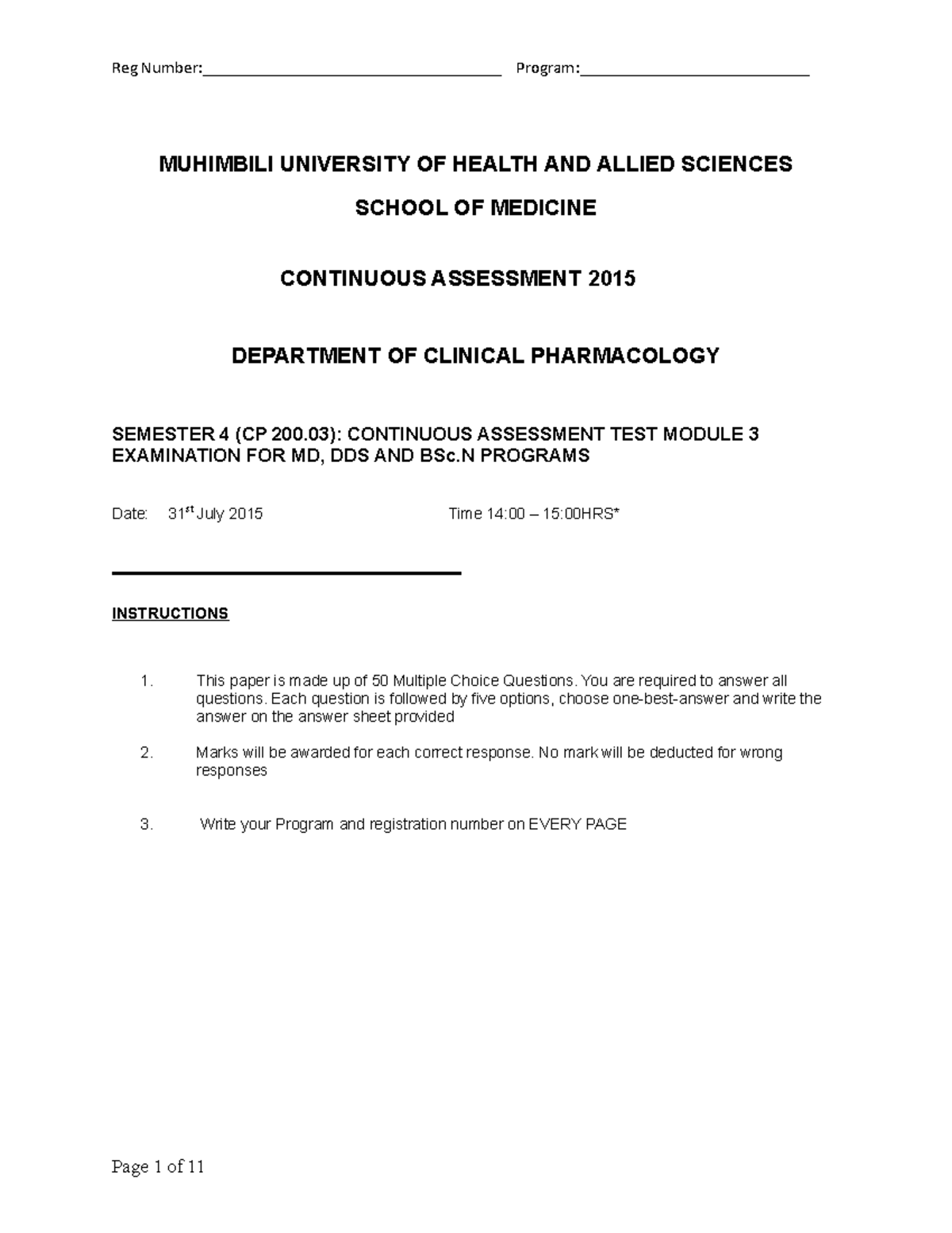 Mod 03 CA 2015 01 to try - MUHIMBILI UNIVERSITY OF HEALTH AND ALLIED ...