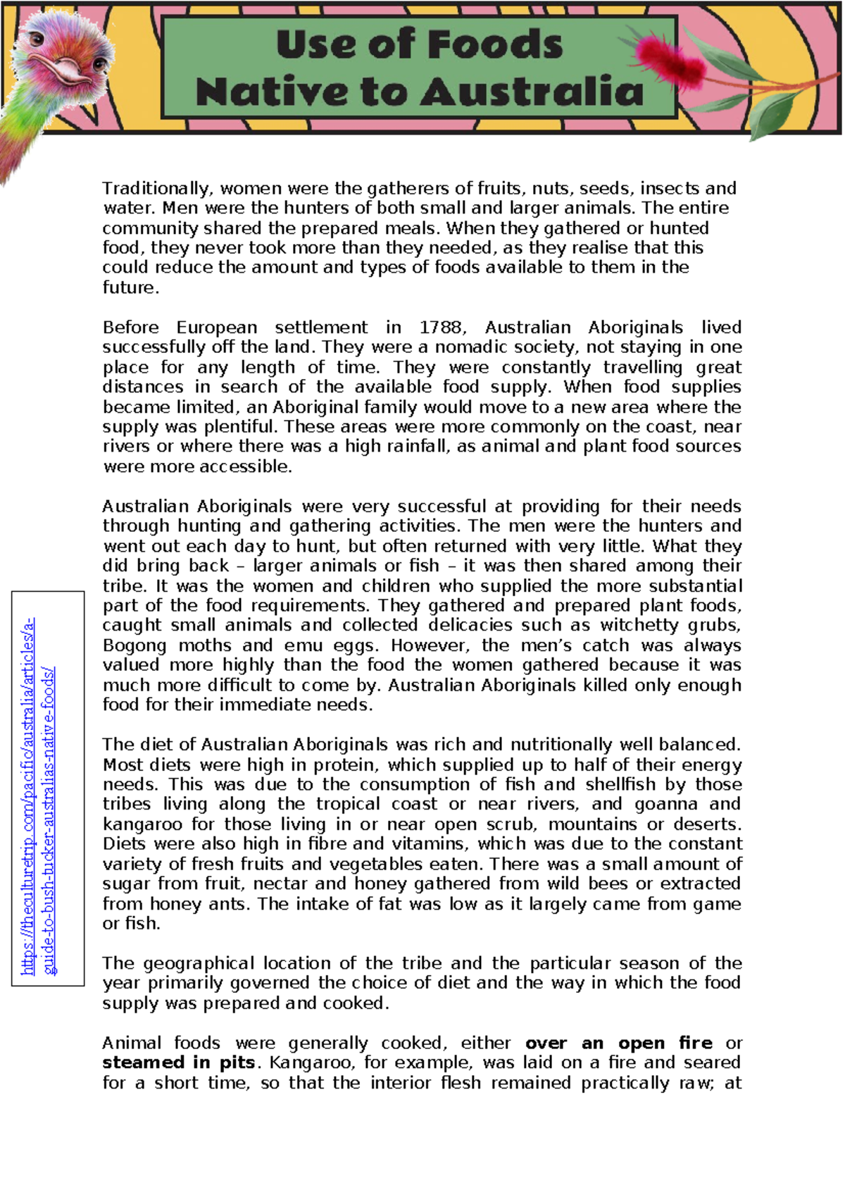 Native Bush Foods - Food Technology Work Sheets - Traditionally, women ...