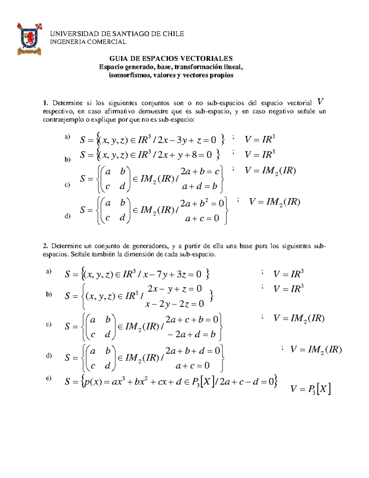 Guía Sub Espacios Vectoriales Y Transformación Lineal - Prof Inge ...