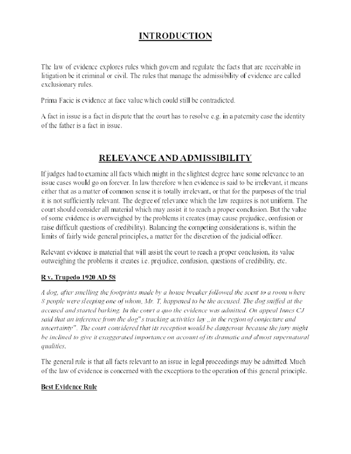 LAW OF Evidence Notes - Law of evidence - Studocu