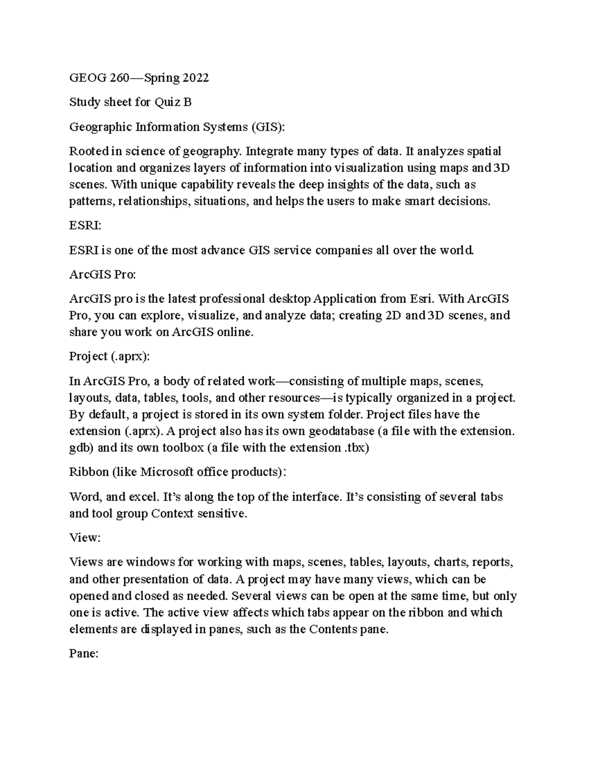 Quiz B Study Sheet - Lecture B Quizzes Answers - GEOG 260—Spring 2022 ...