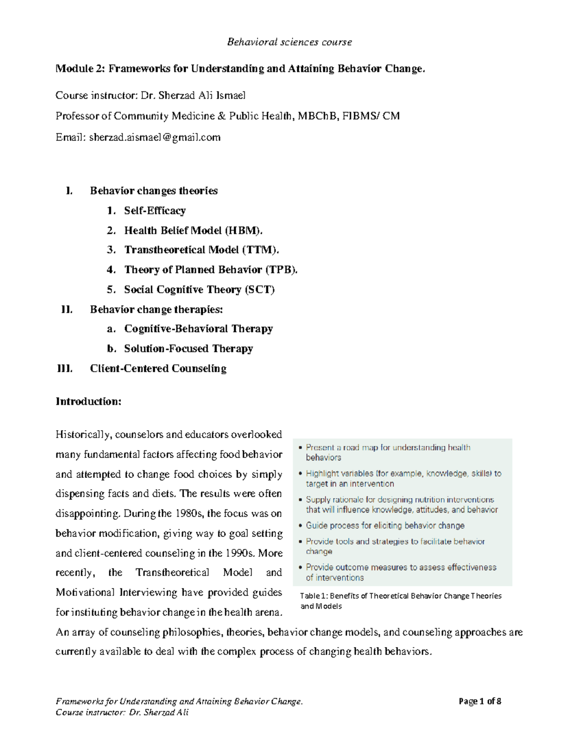 Behavioral sciences Module 2 - Frameworks for Understanding and ...