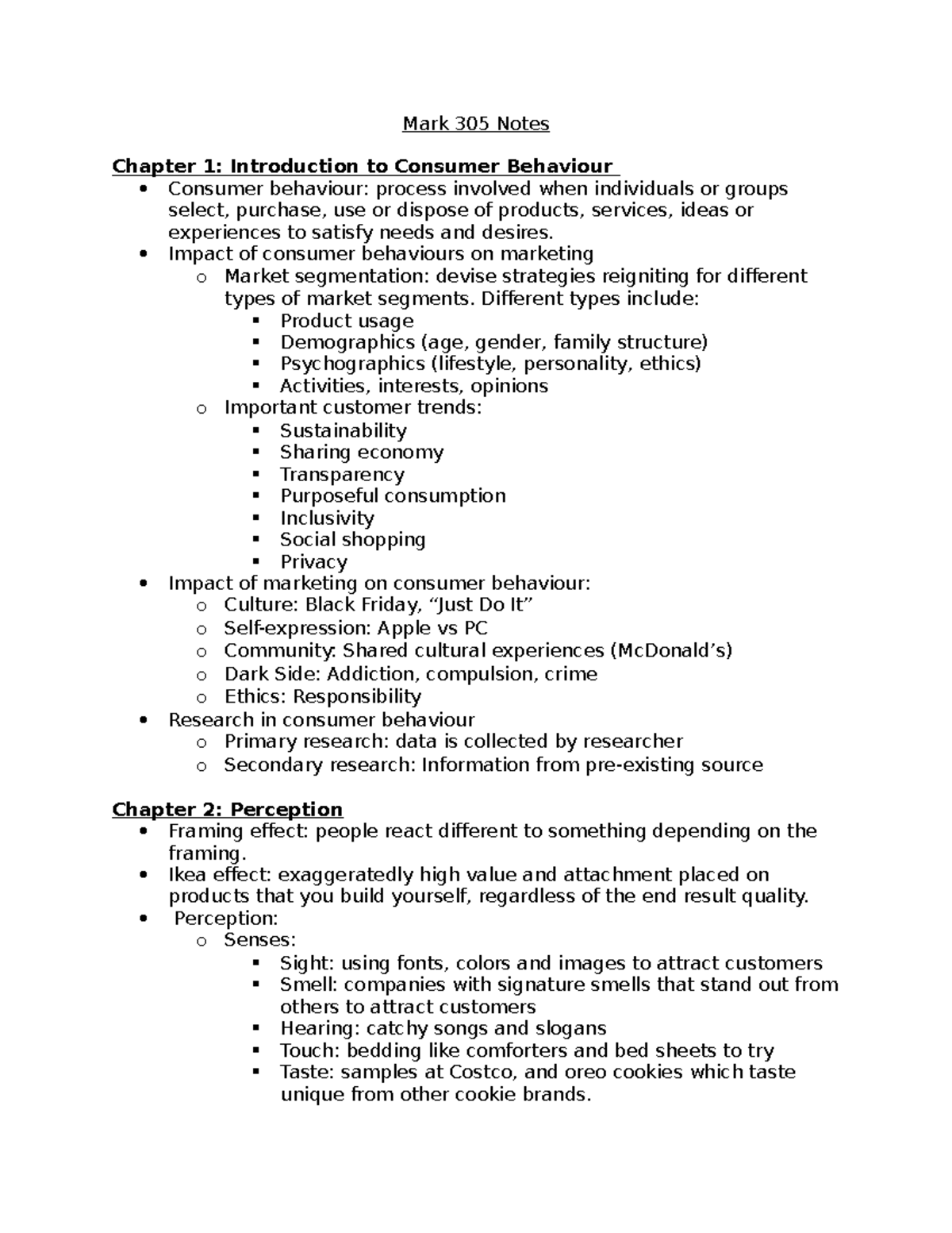 Mark 305 Notes - Mark 305 Notes Chapter 1: Introduction to Consumer ...