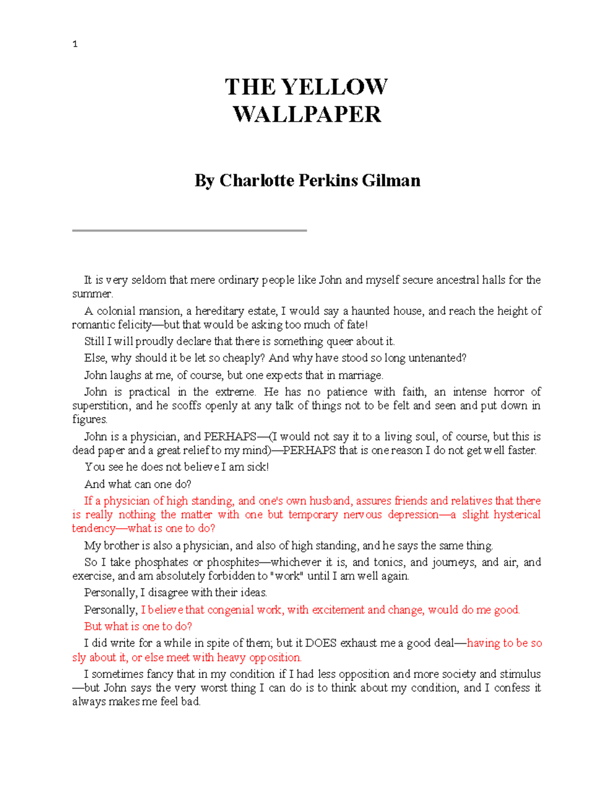 THE Yellow Wallpaper text highlighted THE YELLOW WALLPAPER By