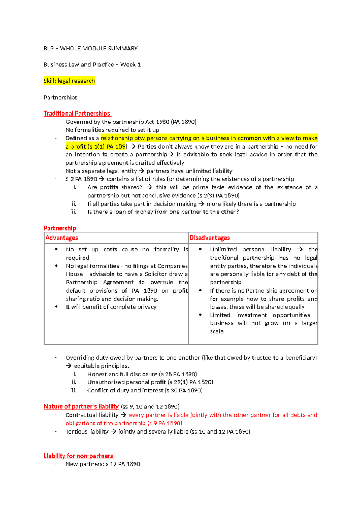 BLP - Whole module summary - BLP – WHOLE MODULE SUMMARY Business Law ...