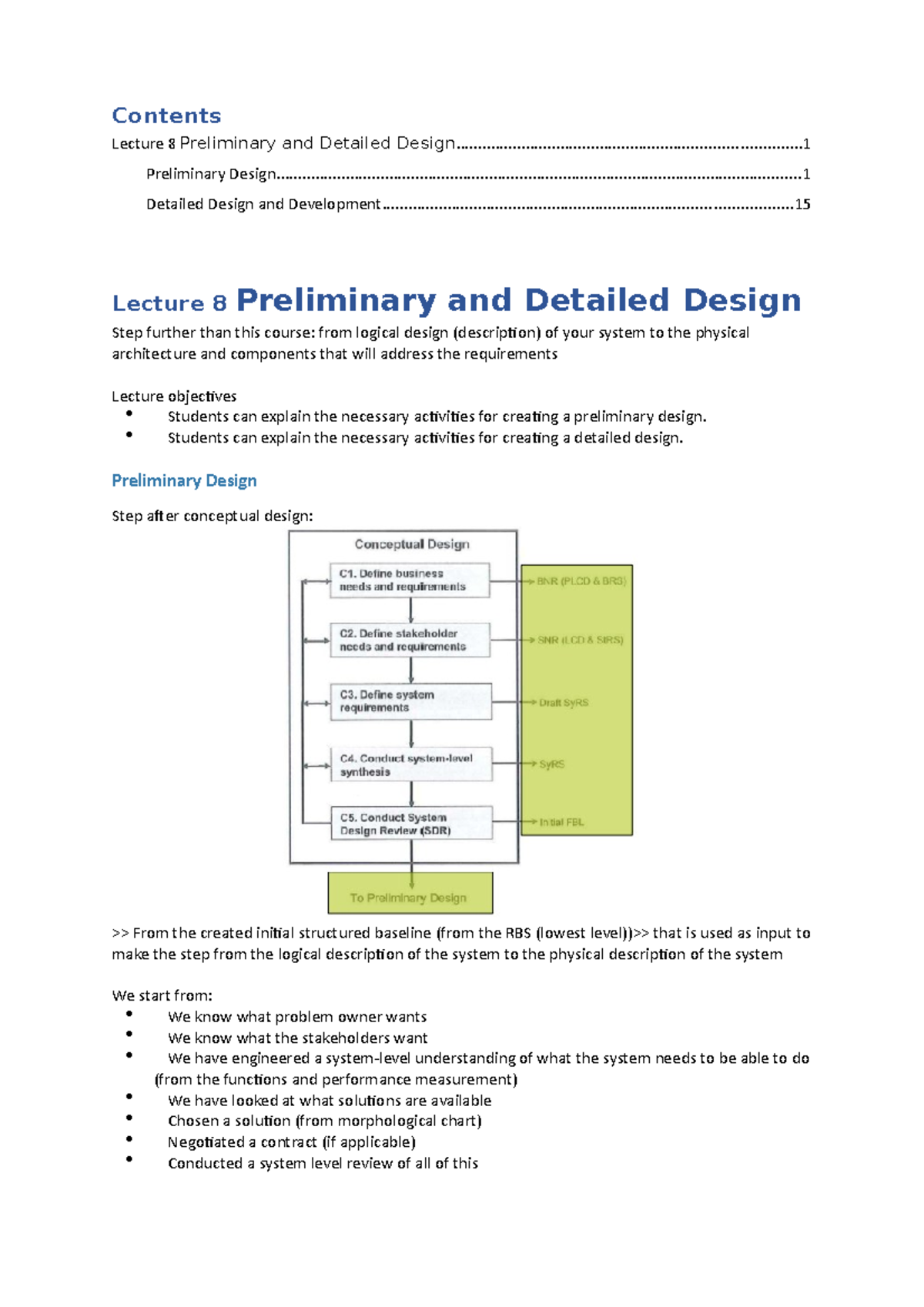 Lecture 8 Preliminary and detailed design - Contents Lecture 8 ...