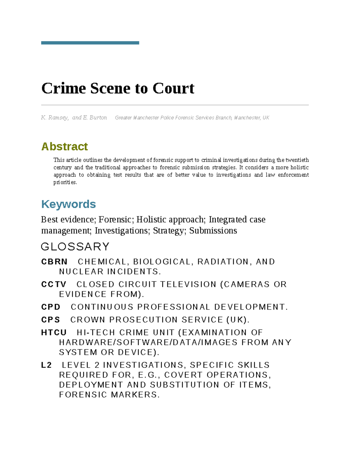 Forensic Fingerprints Crime Scene to Court - Crime Scene to Court K ...