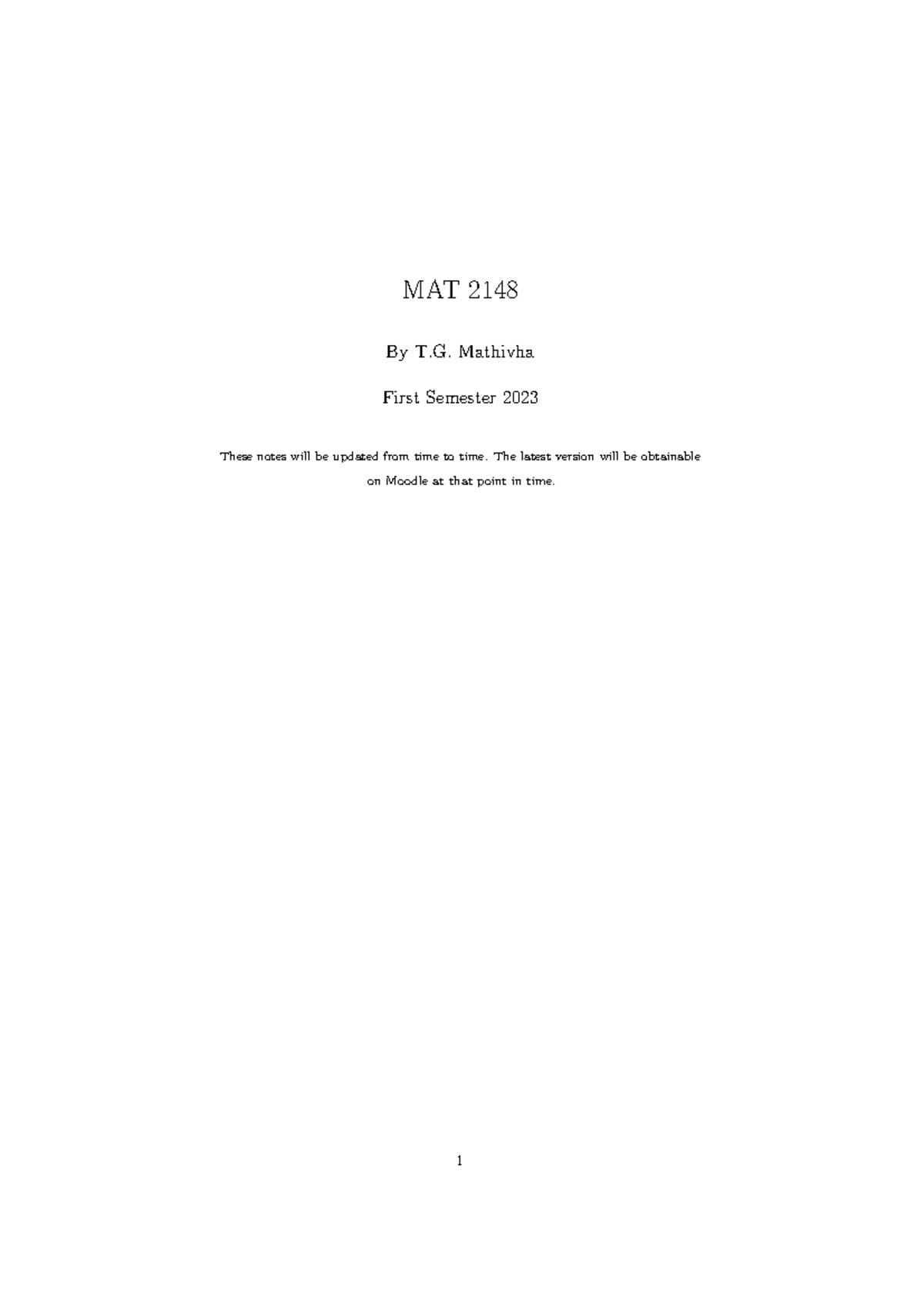 MAT2148Notes - Lecture notes - MAT 2148 By T. Mathivha First Semester ...
