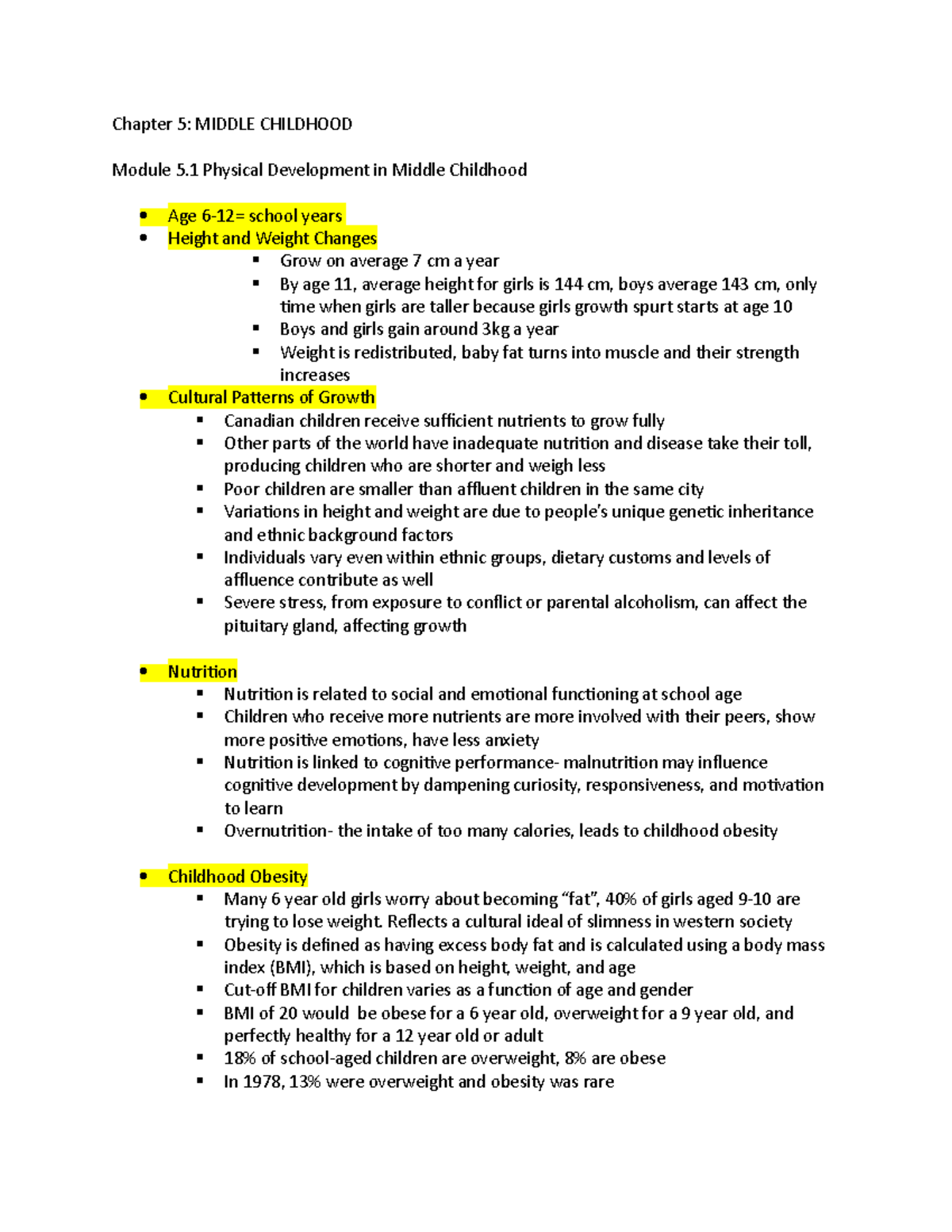 UNIT 5 Middle Childhood - Chapter 5: MIDDLE CHILDHOOD Module 5 Physical ...
