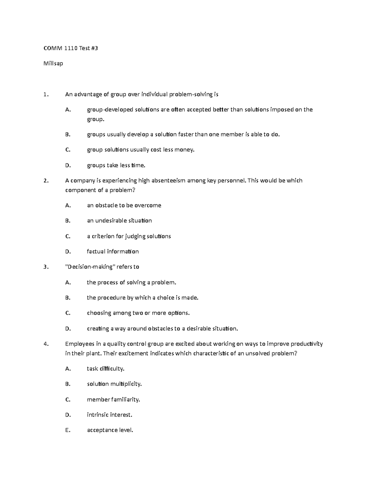 COMM 1110 Test 3 Study guide for test 3 COMM 1110 Test Millsap An