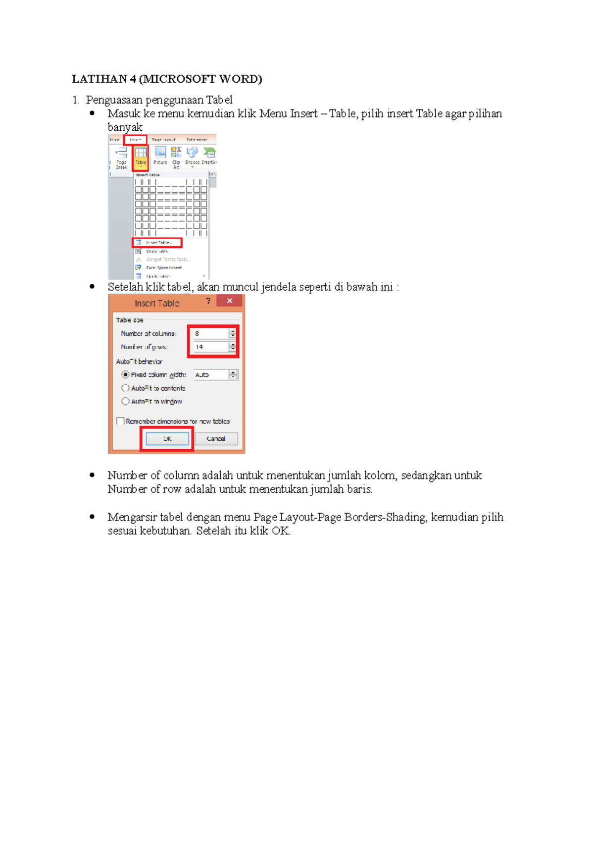 Table Microsoft Word - LATIHAN 4 (MICROSOFT WORD) Penguasaan Penggunaan ...