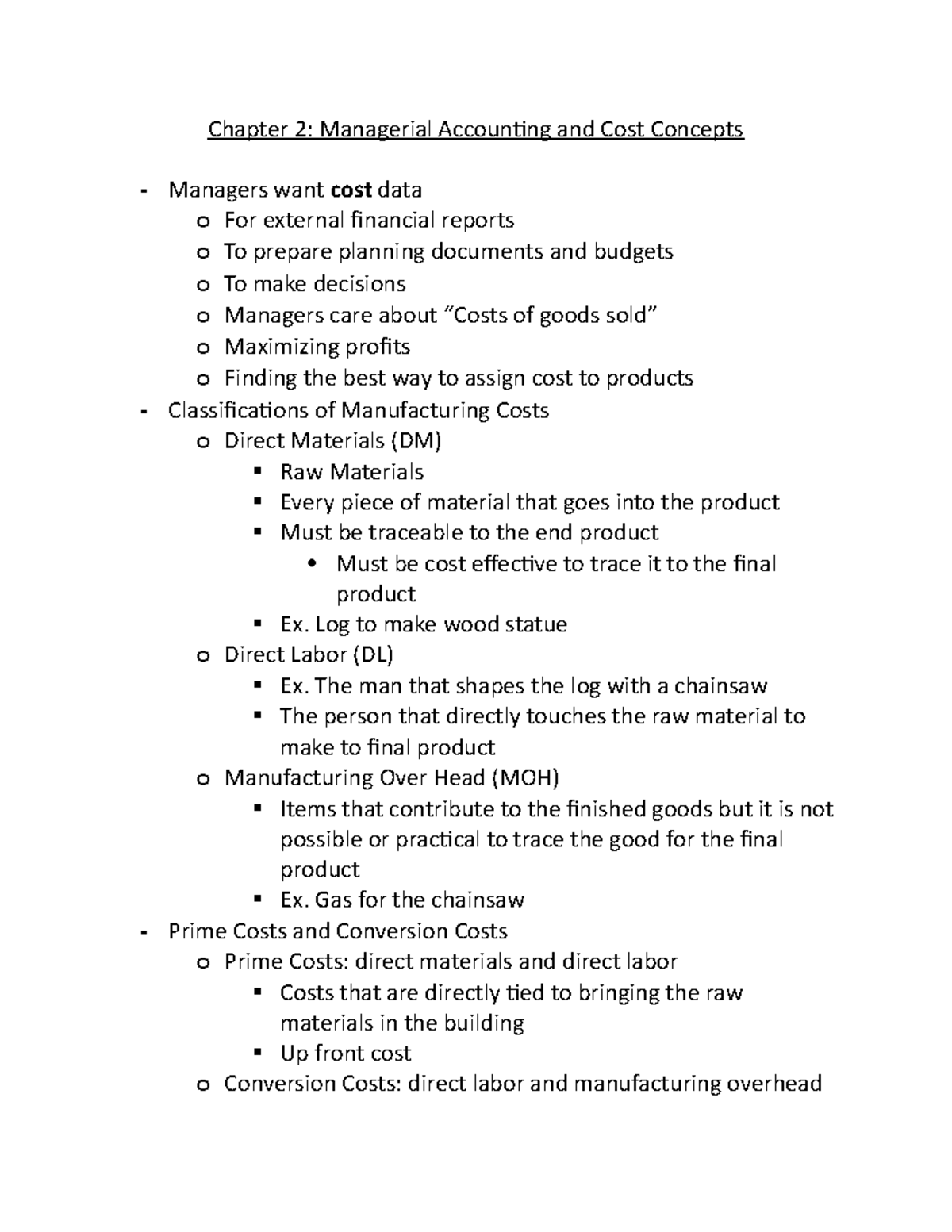 ACCT 226 Chapter 2 Notes - Chapter 2: Managerial Accounting And Cost ...