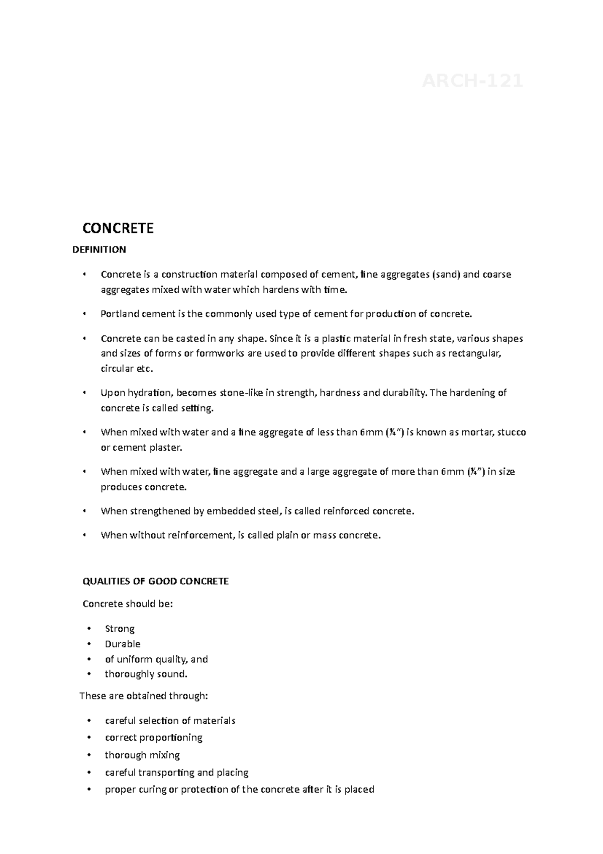 Concrete ARCH CONCRETE DEFINITION Concrete is a construction