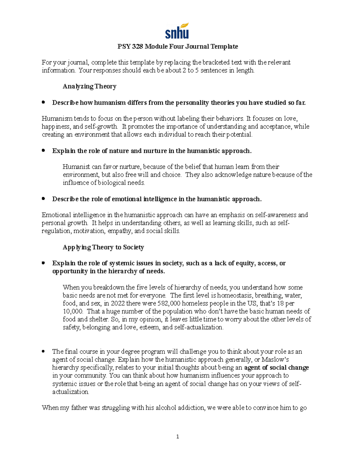 PSY 328 Module Four Journal Template - PSY 328 Module Four Journal ...