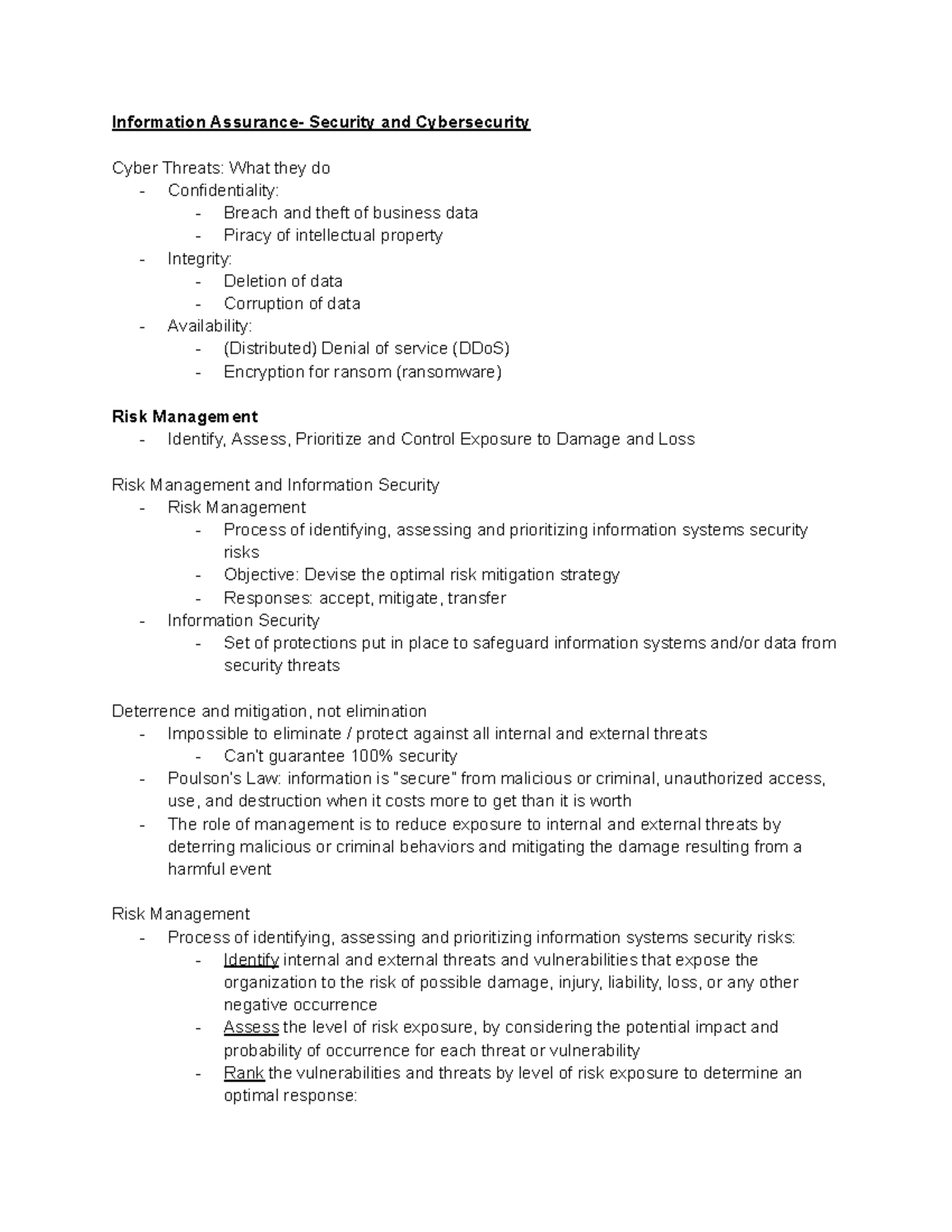 11.2 Lecture notes - Information Assurance- Security and Cybersecurity ...