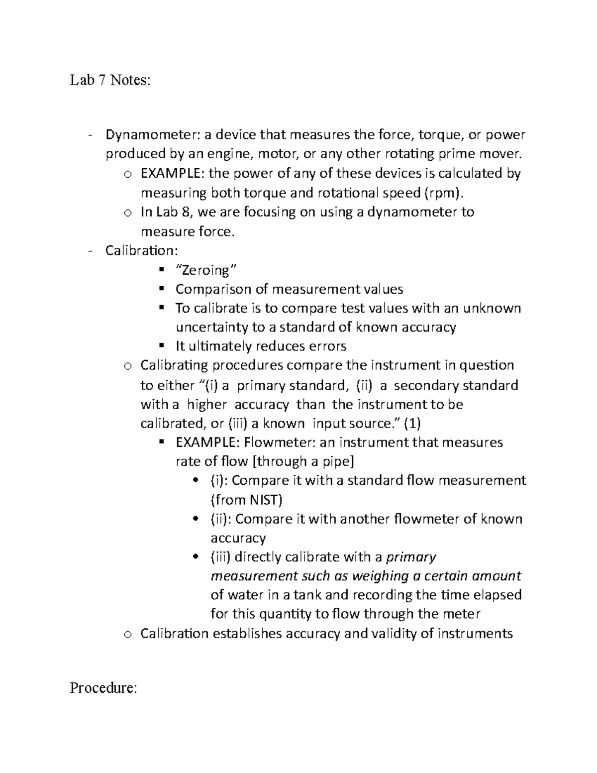 Lab 7 Notes - For ISAT 301 at JMU - Lab 7 Notes: Dynamometer: a device ...