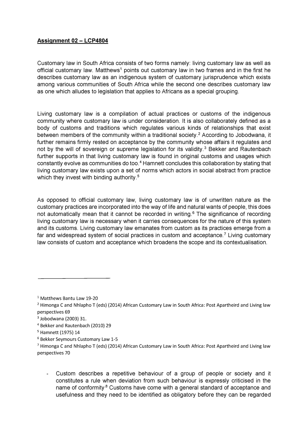 Assignment 02 LCP4804 Assignment 02 LCP Customary Law In South 