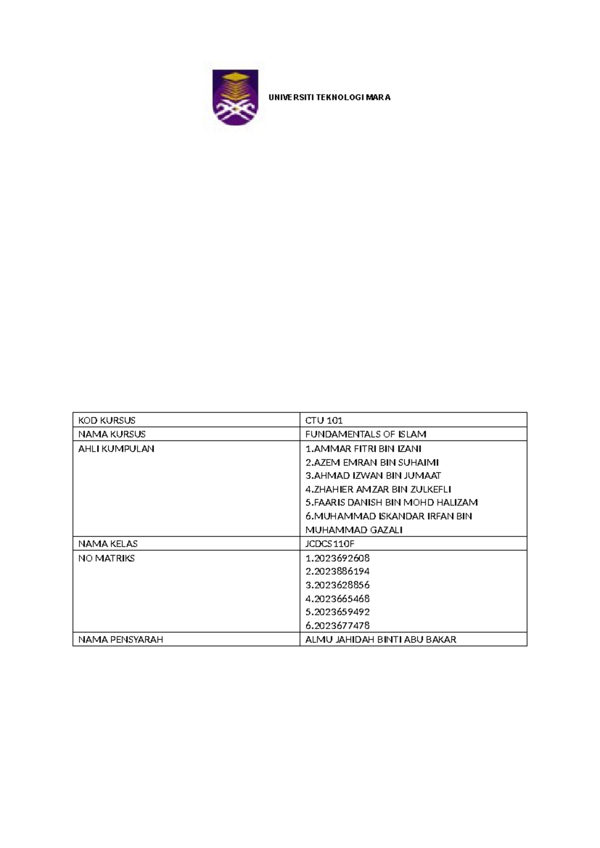 Ulasan Buku 2 Ctu101 Summary Prinsip Asas Islam Kod Kursus Ctu 101